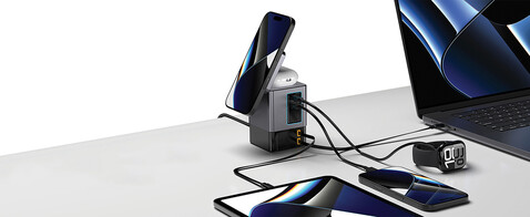 Urban Vitamin Sacramento 105W GaN Charger mit einz. Kabeln grau, schwarz bedrucken, Art.-Nr. P309.5402 Urban Vitamin Sacramento 105W GaN Charger mit einz. Kabeln grau, schwarz bedrucken, Art.-Nr. P309.5402
