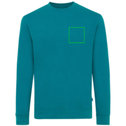 IQONIQ Zion Rundhals-Sweater aus recycelter Baumwolle verdigris bedrucken, Art.-Nr. T9300.009.XXL