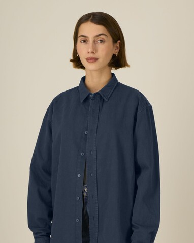 Worker Shirt - Das Relaxed Unisex-Hemd - G.Dyed Navy - XL bedrucken, Art.-Nr. STWU975C3731X