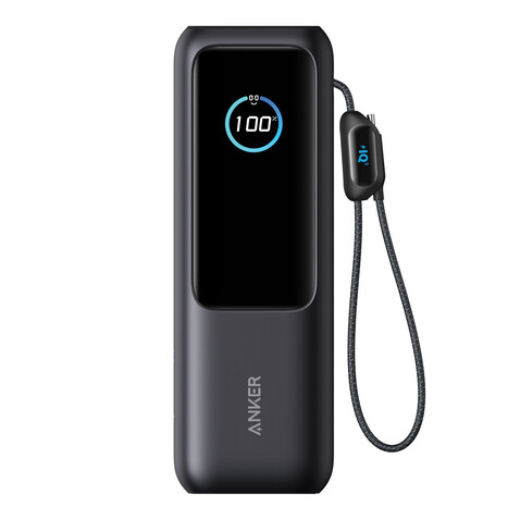 Anker Powerbank 25.000mAh-165W, mit integr. einziehb. Kabel grau, schwarz bedrucken, Art.-Nr. RBA1695H11 Anker Powerbank 25.000mAh-165W, mit integr. einziehb. Kabel grau, schwarz bedrucken, Art.-Nr. RBA1695H11