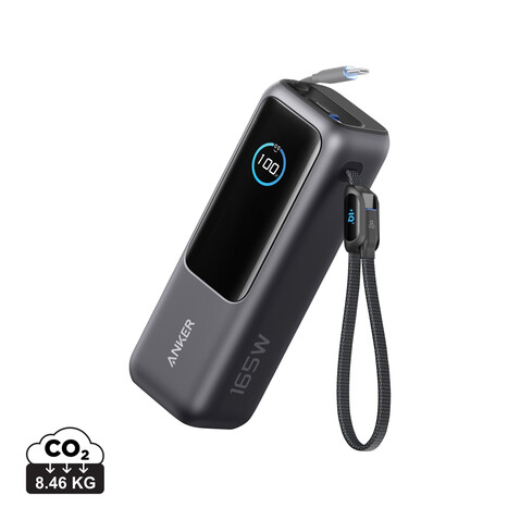 Anker Powerbank 25.000mAh-165W, mit integr. einziehb. Kabel grau, schwarz bedrucken, Art.-Nr. RBA1695H11 Anker Powerbank 25.000mAh-165W, mit integr. einziehb. Kabel grau, schwarz bedrucken, Art.-Nr. RBA1695H11