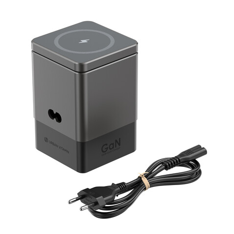 Urban Vitamin Sacramento 105W GaN Charger mit einz. Kabeln grau, schwarz bedrucken, Art.-Nr. P309.5402 Urban Vitamin Sacramento 105W GaN Charger mit einz. Kabeln grau, schwarz bedrucken, Art.-Nr. P309.5402