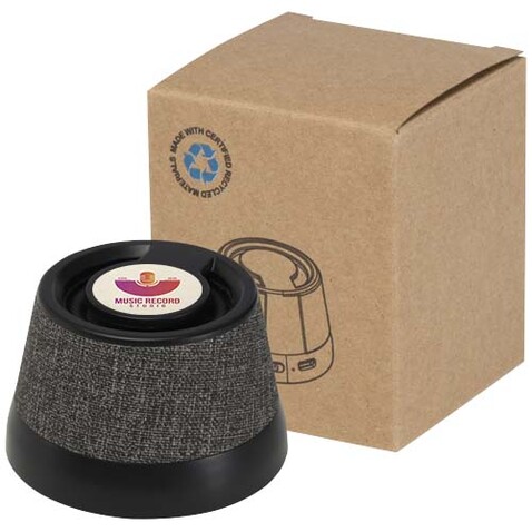 Horna 3 W kabelloser magnetischer Lautsprecher aus recyceltem Kunststoff, schwarz bedrucken, Art.-Nr. 12445290