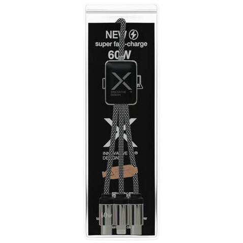 SCX.design C33 60W Typ C Ladekabel mit doppeltem Leuchtlogo, heather schwarz bedrucken, Art.-Nr. 1PX21390