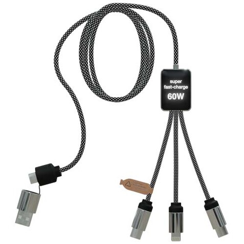SCX.design C33 60W Typ C Ladekabel mit doppeltem Leuchtlogo, heather schwarz bedrucken, Art.-Nr. 1PX21390