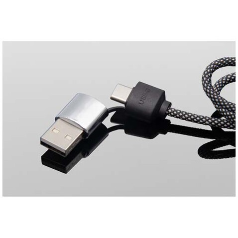 SCX.design C33 60W Typ C Ladekabel mit doppeltem Leuchtlogo, heather schwarz bedrucken, Art.-Nr. 1PX21390