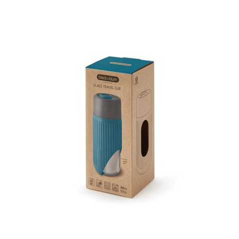 Black+Blum Glas-Reisebecher 340ml turkis bedrucken, Art.-Nr. P439.1633