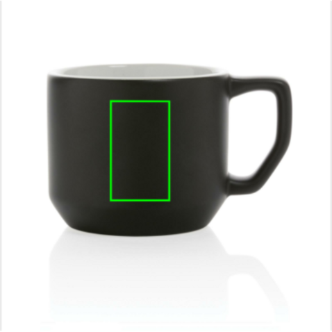 Moderne Keramiktasse, 350ml schwarz, weiß bedrucken, Art.-Nr. P434.041 Moderne Keramiktasse, 350ml schwarz, weiß bedrucken, Art.-Nr. P434.041