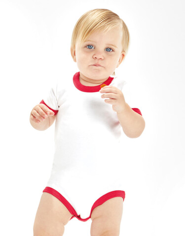 BabyBugz Baby Ringer Bodysuit, White/Red, 3-6 bedrucken, Art.-Nr. 019470542
