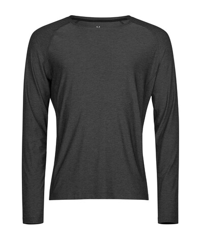 Tee Jays Long Sleeve CoolDry Tee, Black Melange, 2XL bedrucken, Art.-Nr. 020541097