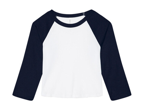 Bella Women`s Micro Rib 3/4 Raglan Baby Tee, White/Navy, L bedrucken, Art.-Nr. 028060525 Bella Women`s Micro Rib 3/4 Raglan Baby Tee, White/Navy, L bedrucken, Art.-Nr. 028060525