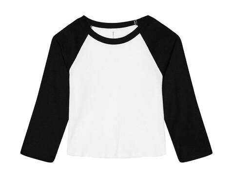 Bella Women`s Micro Rib 3/4 Raglan Baby Tee, White/Black, XL bedrucken, Art.-Nr. 028060566
