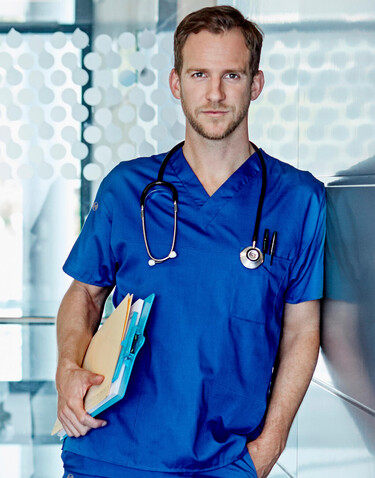 Karlowsky Men`s Slip-on Tunic Essential Short Sl., Royal Blue, M bedrucken, Art.-Nr. 028673084