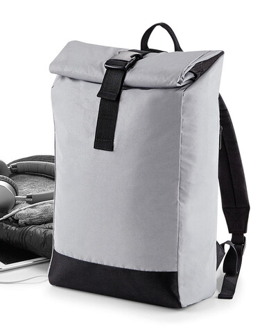 Bag Base Reflective Roll-Top Backpack, Black Reflective, One Size bedrucken, Art.-Nr. 075291060 Bag Base Reflective Roll-Top Backpack, Black Reflective, One Size bedrucken, Art.-Nr. 075291060
