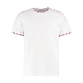 Kustom Kit Fashion Fit Tipped Tee, White/Red/Royal, XS bedrucken, Art.-Nr. 107110832
