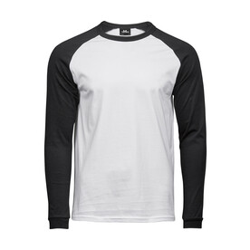 Tee Jays Baseball Tee Long Sleeve, White/Black, S bedrucken, Art.-Nr. 116540502