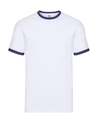 Fruit of the Loom Ringer T, White/Navy, S bedrucken, Art.-Nr. 161010523