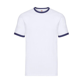 Fruit of the Loom Ringer T, White/Navy, S bedrucken, Art.-Nr. 161010523