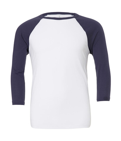 Bella Unisex 3/4 Sleeve Baseball T-Shirt, White/Navy, XS bedrucken, Art.-Nr. 163060522 Bella Unisex 3/4 Sleeve Baseball T-Shirt, White/Navy, XS bedrucken, Art.-Nr. 163060522
