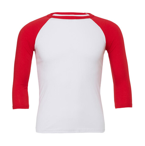 Bella Unisex 3/4 Sleeve Baseball T-Shirt, White/Red, 2XL bedrucken, Art.-Nr. 163060547 Bella Unisex 3/4 Sleeve Baseball T-Shirt, White/Red, 2XL bedrucken, Art.-Nr. 163060547