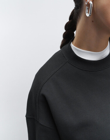 True Blanks Womens Oversized Sweatshirt, Off Black, XS bedrucken, Art.-Nr. 202411022