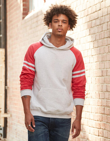 Jerzees NuBlend Varsity Colour-Block Hooded Sweatshirt, Oatmeal Heather / Black Ink, S bedrucken, Art.-Nr. 204370612