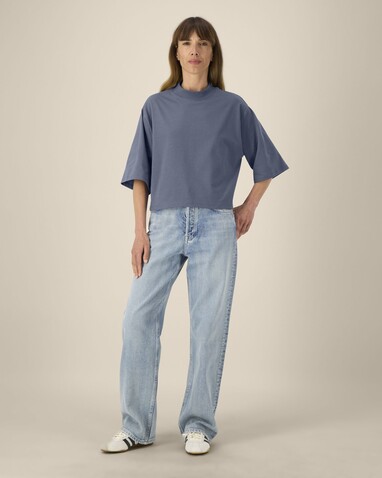 Stella Raya - Das kurze Damen-T-Shirt aus recycelter Baumwolle - Blue Grey - XS bedrucken, Art.-Nr. STTW259C156XS
