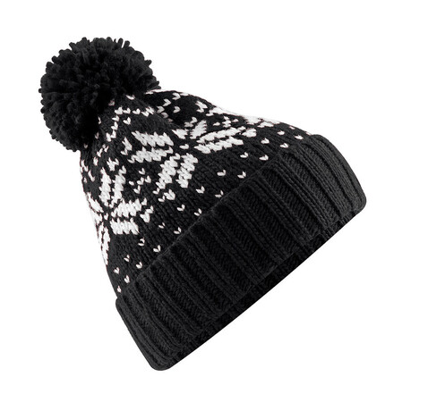 Beechfield Fair Isle Snowstar® Beanie, Black/White, One Size bedrucken, Art.-Nr. 344691500 Beechfield Fair Isle Snowstar® Beanie, Black/White, One Size bedrucken, Art.-Nr. 344691500