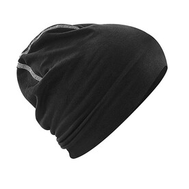Beechfield Hemsedal Cotton Beanie, Black/White, One Size bedrucken, Art.-Nr. 384691500