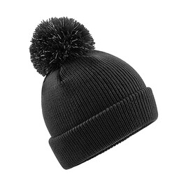 Beechfield Junior Reflective Bobble Beanie, Black, One Size bedrucken, Art.-Nr. 386691010