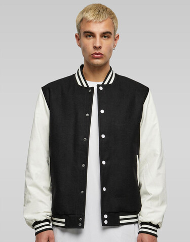 Build Your Brand Oldschool College Jacket, Black/White, XS bedrucken, Art.-Nr. 400391500