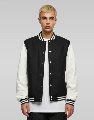 Build Your Brand Oldschool College Jacket, Black/White, XS bedrucken, Art.-Nr. 400391500