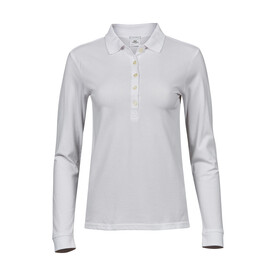 Tee Jays Ladies` Luxury LS Stretch Polo, White, S bedrucken, Art.-Nr. 520540003