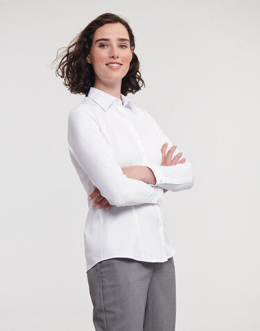Russell Europe Ladies` LS Herringbone Shirt, Light Blue, 2XL (44) bedrucken, Art.-Nr. 769003217