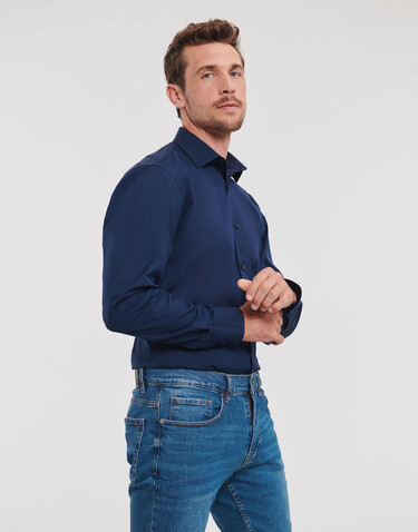Russell Europe Men`s LS Ultimate Stretch Shirt, White, S bedrucken, Art.-Nr. 788000003