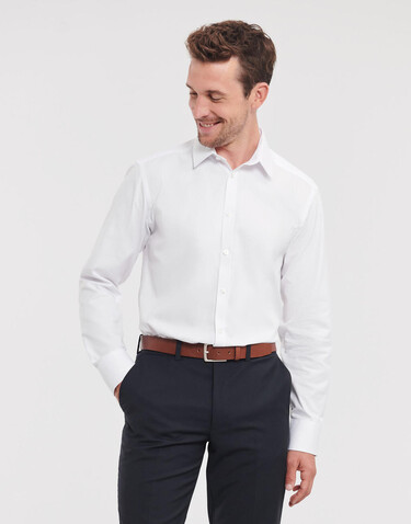 Russell Europe Men`s LS Herringbone Shirt, White, S (15") bedrucken, Art.-Nr. 789000003