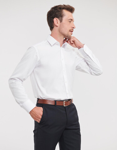 Russell Europe Men`s LS Herringbone Shirt, White, S (15") bedrucken, Art.-Nr. 789000003