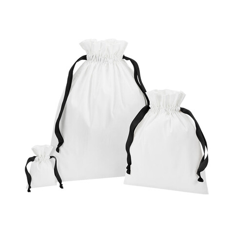 Westford Mill Cotton Gift Bag with Ribbon Drawstring, Soft White/Black, S bedrucken, Art.-Nr. 921280733 Westford Mill Cotton Gift Bag with Ribbon Drawstring, Soft White/Black, S bedrucken, Art.-Nr. 921280733