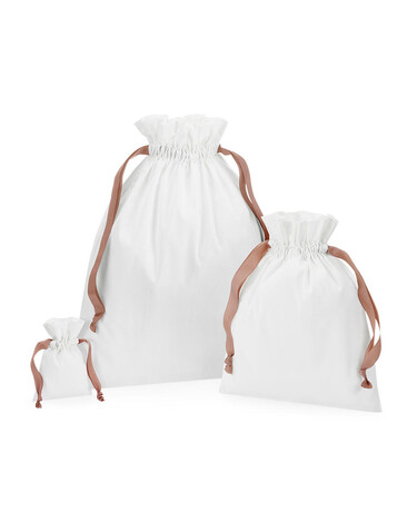 Westford Mill Cotton Gift Bag with Ribbon Drawstring, Soft White/Black, S bedrucken, Art.-Nr. 921280733 Westford Mill Cotton Gift Bag with Ribbon Drawstring, Soft White/Black, S bedrucken, Art.-Nr. 921280733
