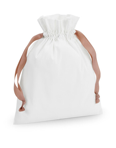 Westford Mill Cotton Gift Bag with Ribbon Drawstring, Soft White/Black, S bedrucken, Art.-Nr. 921280733 Westford Mill Cotton Gift Bag with Ribbon Drawstring, Soft White/Black, S bedrucken, Art.-Nr. 921280733