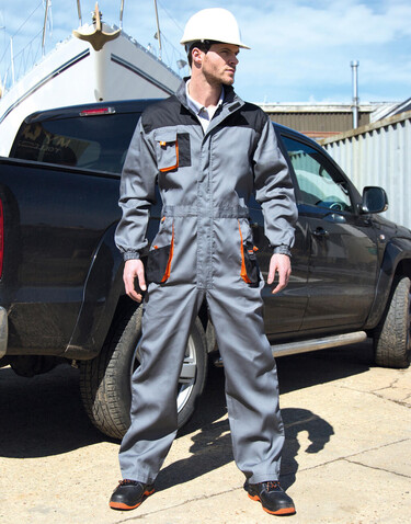 Result LITE Coverall, Grey/Black/Orange, XS bedrucken, Art.-Nr. 921331821