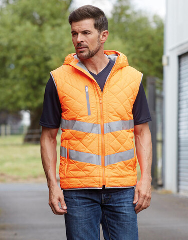 Yoko Fluo Kensington Hooded Gilet, Fluo Orange, L bedrucken, Art.-Nr. 927774055