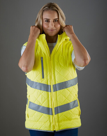 Yoko Fluo Kensington Hooded Gilet, Fluo Orange, L bedrucken, Art.-Nr. 927774055