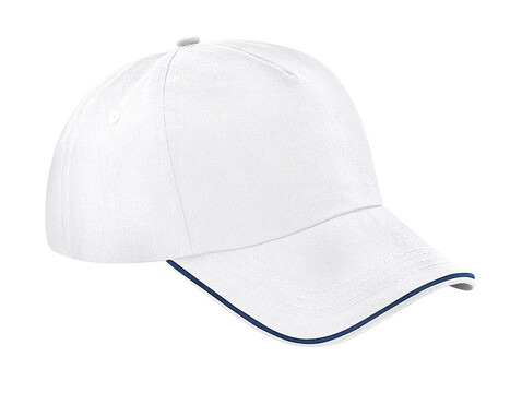 Beechfield Authentic 5 Panel Cap - Piped Peak, White/French Navy, One Size bedrucken, Art.-Nr. 928690530