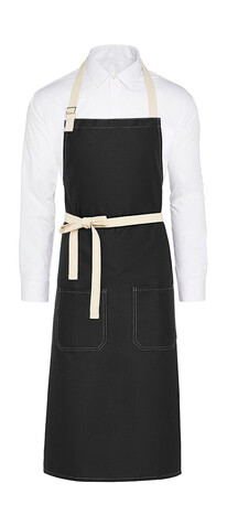 SG ACCESSORIES - BISTRO SANTORINI - Contrasted Bib Apron with Pocket, Black, One Size bedrucken, Art.-Nr. 966591010