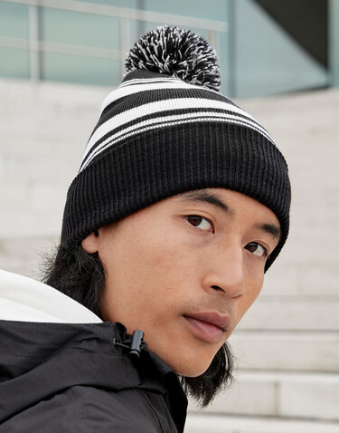 Beechfield Striped Fan Beanie, Black/White, One Size bedrucken, Art.-Nr. 984691500 Beechfield Striped Fan Beanie, Black/White, One Size bedrucken, Art.-Nr. 984691500