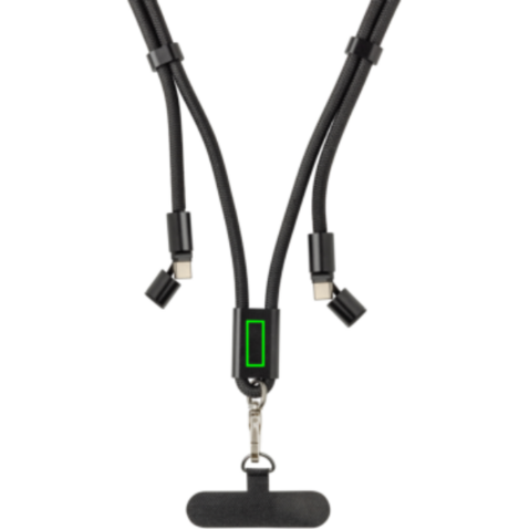 LoopAmp verstellbares 160cm 60W Telefonkabel aus RCS rPET schwarz bedrucken, Art.-Nr. P302.5301