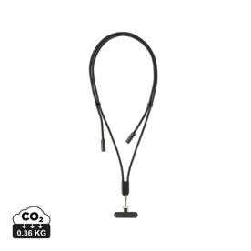 LoopAmp verstellbares 160cm 60W Telefonkabel aus RCS rPET schwarz bedrucken, Art.-Nr. P302.5301