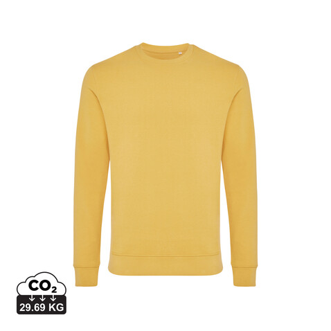 IQONIQ Zion Rundhals-Sweater aus recycelter Baumwolle ochre yellow bedrucken, Art.-Nr. T9300.021.L