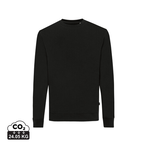 IQONIQ Zion Rundhals-Sweater aus recycelter Baumwolle schwarz bedrucken, Art.-Nr. T9300.001.XS